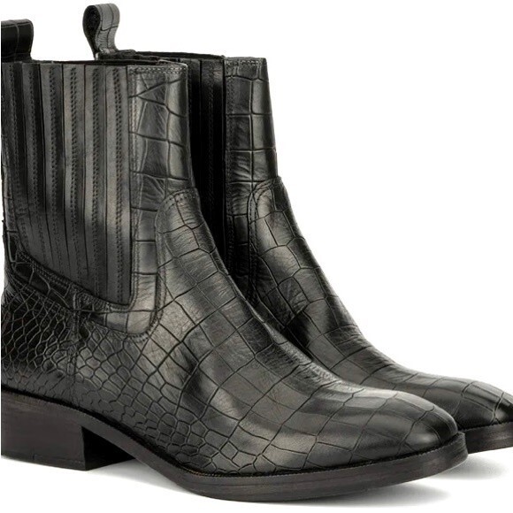 NEW Vintage Foundry Co. Main Croc Embossed Black Leather Ankle Boot Size 7.5 - Picture 3 of 16